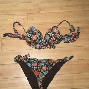 Calzedonia Floral Black Push-Up Bikini Set - Women Swim